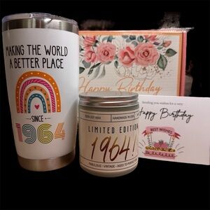 Birthday Tumbler and Candle Set with Card Straw and Straw Cleaner New with Box